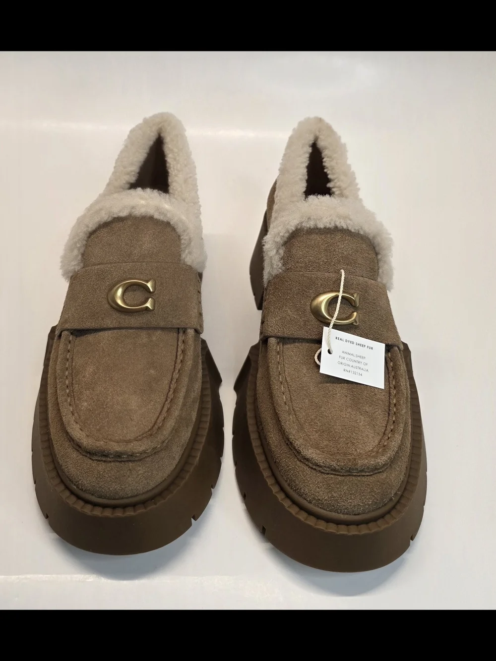 New Coach Leah Platform Shearling Loafer Casual Shoes Suede Women's Size 8